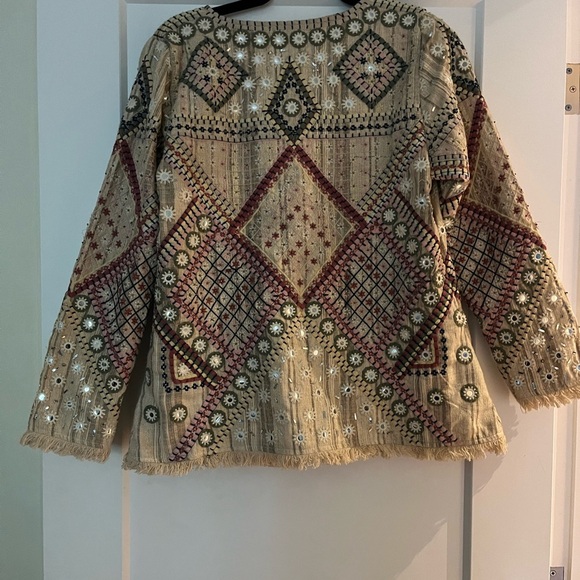 Vintage 100% cotton Indian hand embroidered mirror work bead embellished jacket - Picture 7 of 14